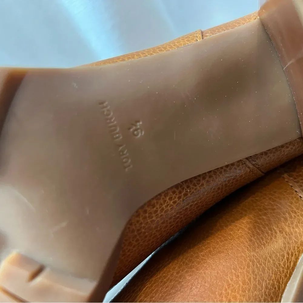 Tory Burch Leather Heeled CARSON LUG SOLE ANKLE BOOTS in Toasted Caramel